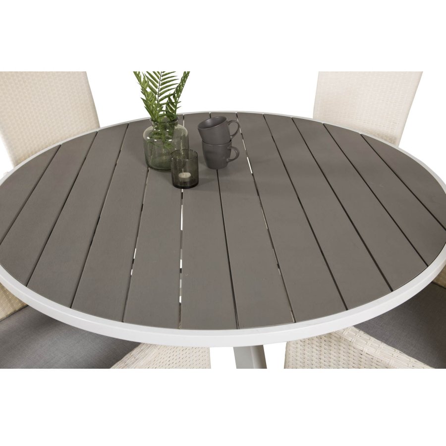 VENTURE DESIGN havest m. Parma bord (140) og 4 Padova stole m recliner - hvid rattan/gr aintwood