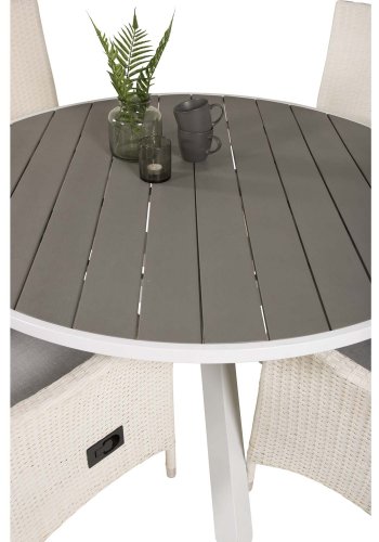 VENTURE DESIGN havest m. Parma bord (140) og 4 Padova stole m recliner - hvid rattan/gr aintwood