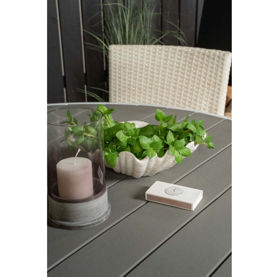 VENTURE DESIGN havest m. Parma bord (140) og 4 Malin stole m. armln - hvid rattan/gr aintwood