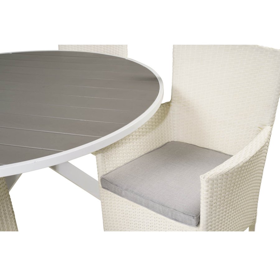 VENTURE DESIGN havest m. Parma bord (140) og 4 Malin stole m. armln - hvid rattan/gr aintwood