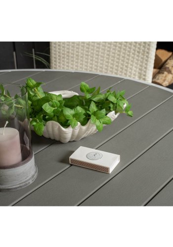 VENTURE DESIGN havest m. Parma bord (140) og 4 Malin stole m. armln - hvid rattan/gr aintwood