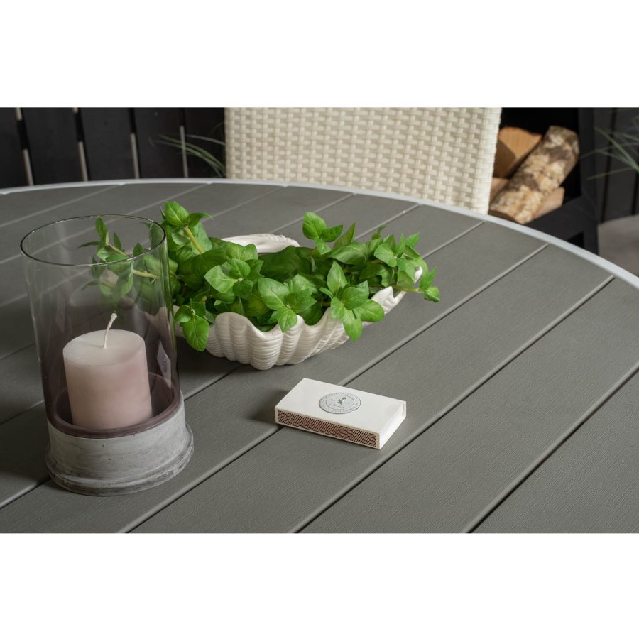 VENTURE DESIGN havest m. Parma bord (140) og 4 Malin stole m. armln - hvid rattan/gr aintwood