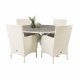 VENTURE DESIGN havest m. Parma bord (140) og 4 Malin stole m. armln - hvid rattan/gr aintwood