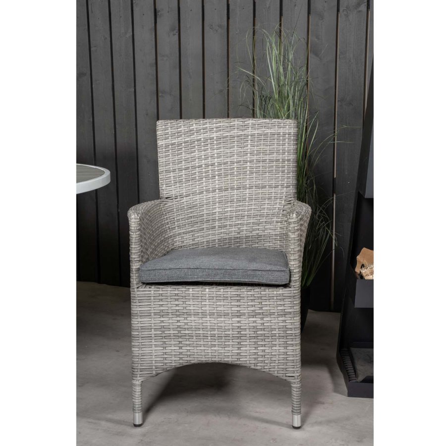 VENTURE DESIGN havest m. Parma bord (140) og 4 Malin stole m. armln + hynde - gr rattan/aintwood