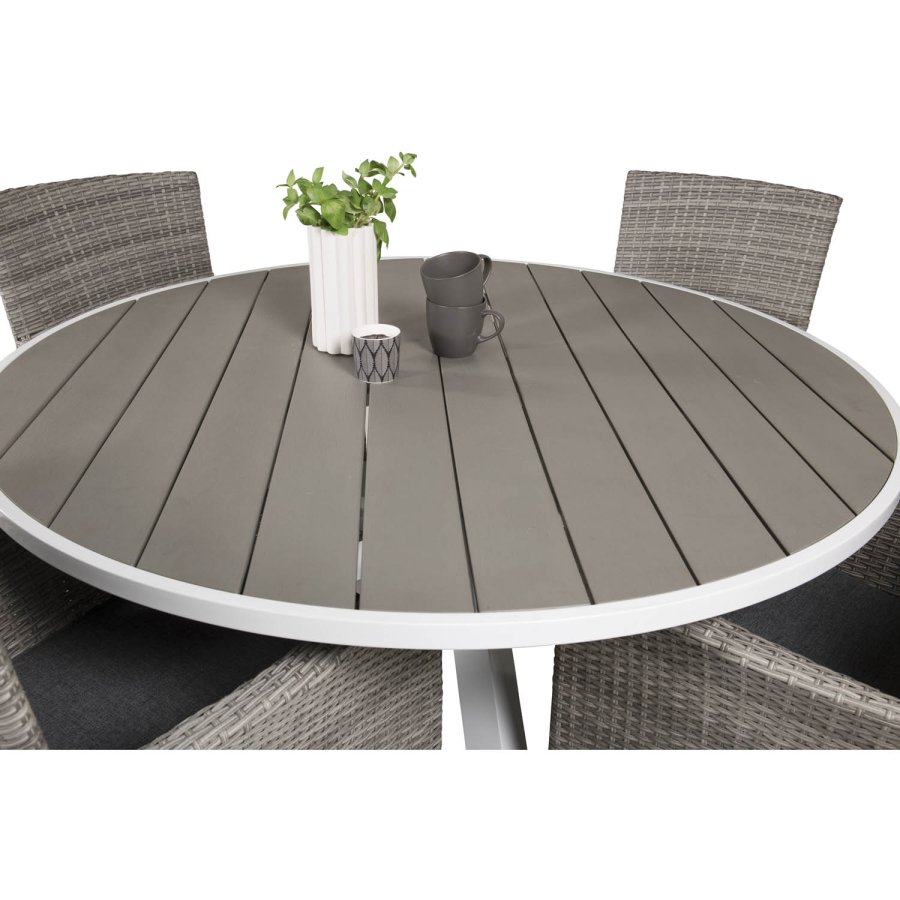 VENTURE DESIGN havest m. Parma bord (140) og 4 Malin stole m. armln + hynde - gr rattan/aintwood