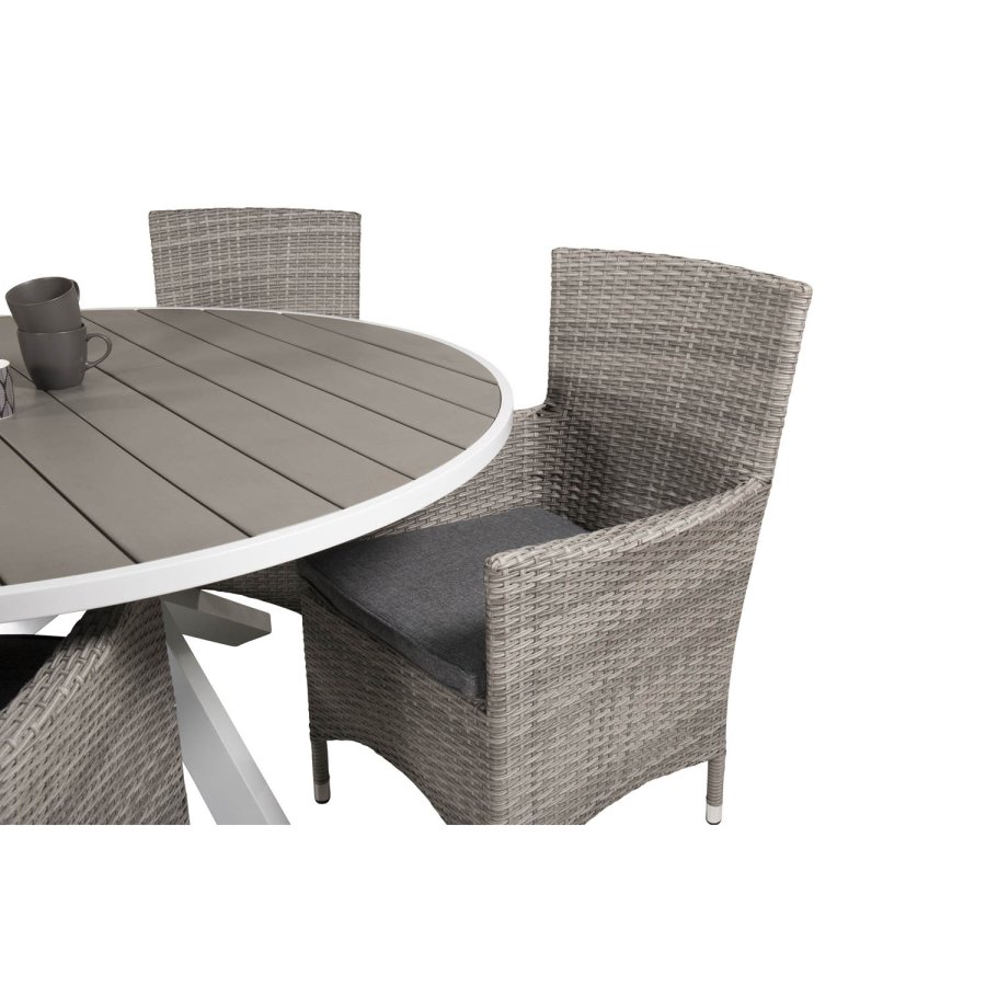 VENTURE DESIGN havest m. Parma bord (140) og 4 Malin stole m. armln + hynde - gr rattan/aintwood