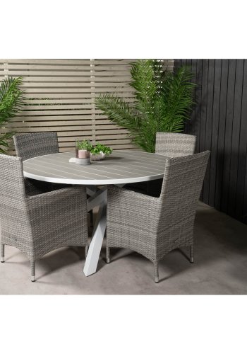 VENTURE DESIGN havest m. Parma bord (140) og 4 Malin stole m. armln + hynde - gr rattan/aintwood