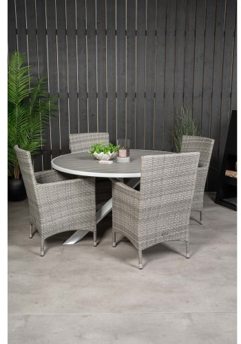 VENTURE DESIGN havest m. Parma bord (140) og 4 Malin stole m. armln + hynde - gr rattan/aintwood