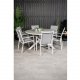 VENTURE DESIGN Parma havest, m. bord (140) og 6 stole m. armln - hvid alu/gr textilene/aintwood