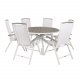 VENTURE DESIGN havest, m. Parma bord ( 140) og 6 Albany stole, m. recliner - hvid alu/gr aintwood