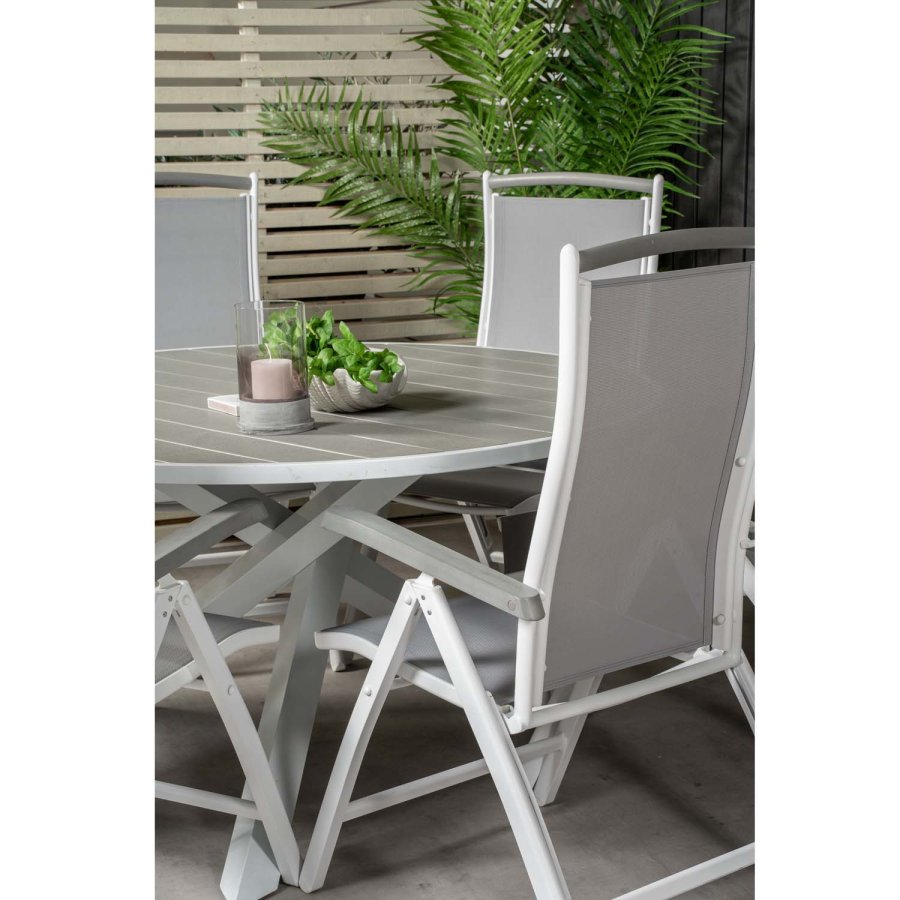 VENTURE DESIGN havest, m. Parma bord ( 140) og 6 Albany stole, m. armln - hvid alu/gr textilene