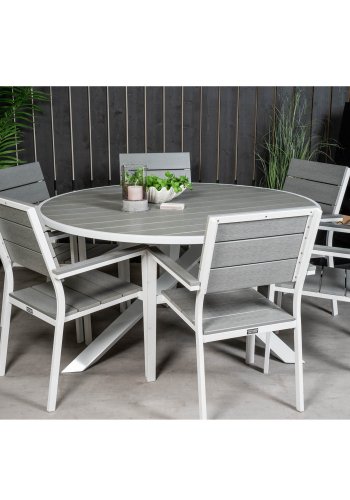 VENTURE DESIGN havest, m. Parma bord ( 140) og 6 Levels stole m. armln - hvid alu/gr aintwood