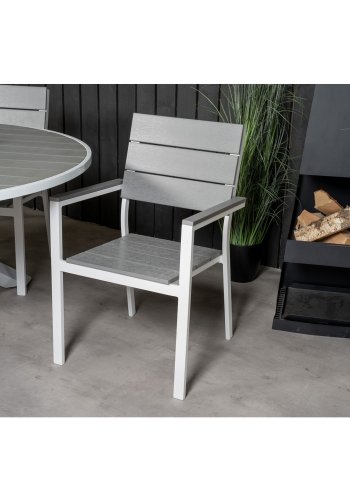 VENTURE DESIGN havest, m. Parma bord ( 140) og 6 Levels stole m. armln - hvid alu/gr aintwood