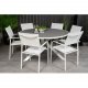 VENTURE DESIGN Gartenset mit Parma Tisch ( 140) und 6 Santorini Stühlen mit Armlehnen - Weißaluminium/Textilene