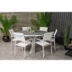 VENTURE DESIGN Gartenset mit Parma Tisch ( 140) und 6 Santorini Stühlen mit Armlehnen - Weißaluminium/Textilene