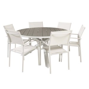 VENTURE DESIGN havest m. Parma bord ( 140) og 6 Santorini stole m. armln - hvid alu/textilene