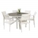 VENTURE DESIGN Gartenset mit Parma Tisch ( 140) und 6 Santorini Stühlen mit Armlehnen - Weißaluminium/Textilene