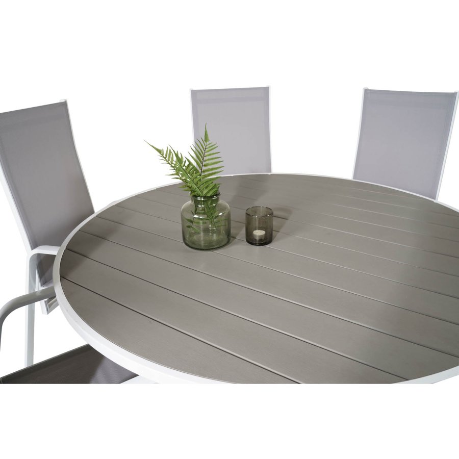 VENTURE DESIGN havest m. Parma bord (140) og 6 Copacabana stole m. recliner - hvid alu/gr textile