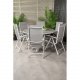 VENTURE DESIGN Gartenset mit Parma-Tisch (140) und 6 Break-Stühlen mit Liegefunktion – weißes Aluminium/graues Textilene