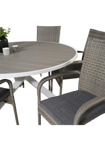 VENTURE DESIGN havest m. Parma bord (140) og 6 Anna stole m. armln - gr rattan/aintwood/hvid alu