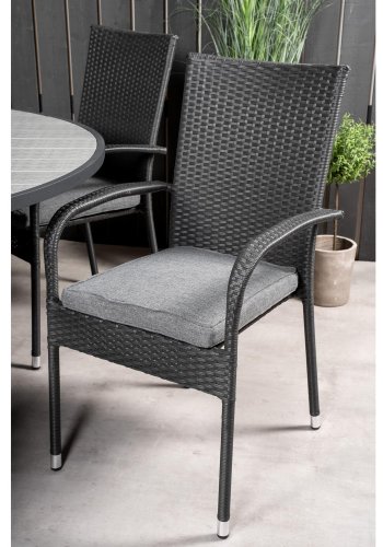 VENTURE DESIGN havest m. Parma bord (140) og 6 Anna stole m. armln - sort rattan/alu/gr aintwood