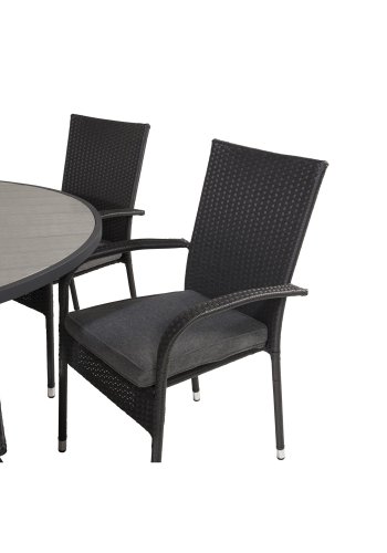 VENTURE DESIGN havest m. Parma bord (140) og 6 Anna stole m. armln - sort rattan/alu/gr aintwood