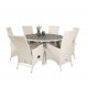 VENTURE DESIGN havest m. Parma bord (140) og 6 Padova stole m recliner - hvid rattan/gr aintwood