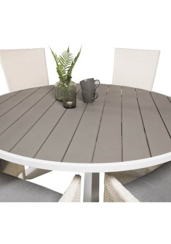 VENTURE DESIGN havest m. Parma bord (140) og 6 Padova stole m recliner - hvid rattan/gr aintwood