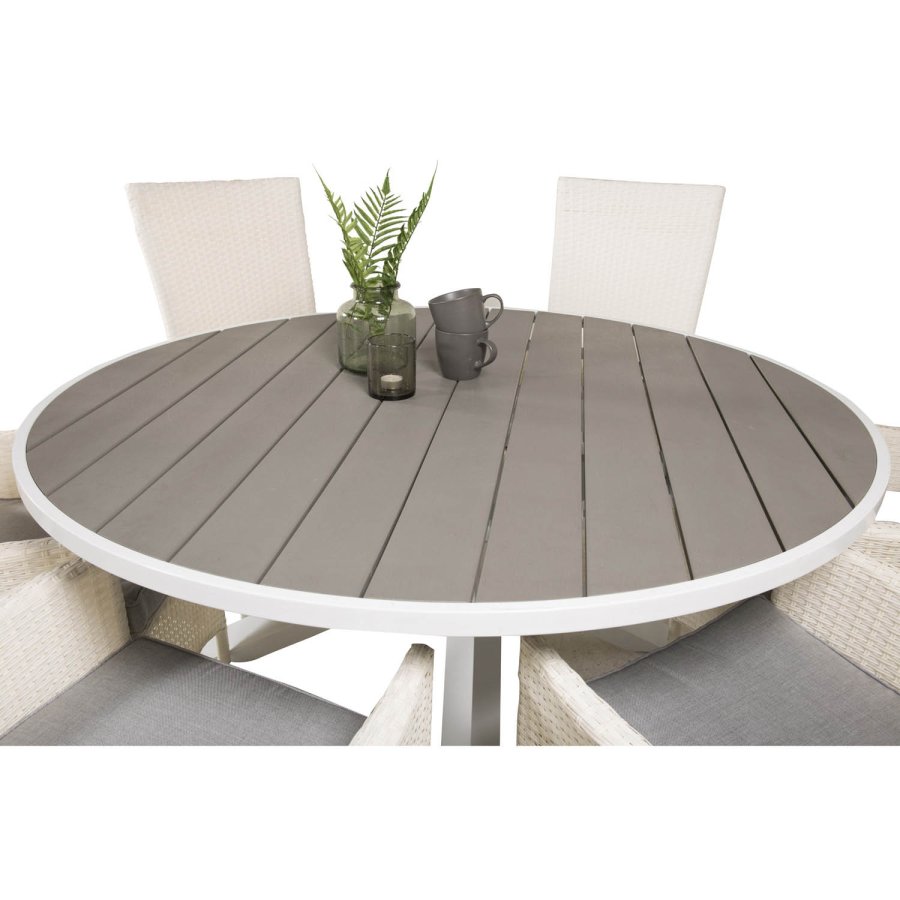 VENTURE DESIGN havest m. Parma bord (140) og 6 Padova stole m recliner - hvid rattan/gr aintwood