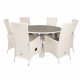 VENTURE DESIGN havest m. Parma bord (140) og 6 Padova stole m recliner - hvid rattan/gr aintwood
