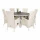 VENTURE DESIGN havest m. Parma bord (140) og 6 Padova stole m recliner - hvid rattan/gr aintwood