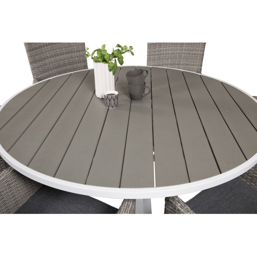 VENTURE DESIGN havest m. Parma bord (140) og 6 Malin stole m. armln+hynde - gr aintwood/rattan