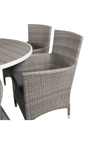 VENTURE DESIGN havest m. Parma bord (140) og 6 Malin stole m. armln+hynde - gr aintwood/rattan