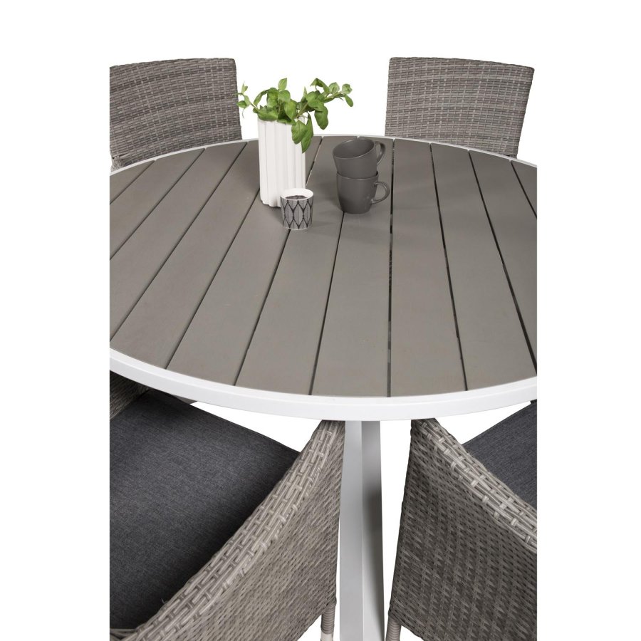 VENTURE DESIGN havest m. Parma bord (140) og 6 Malin stole m. armln+hynde - gr aintwood/rattan