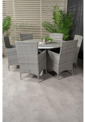 VENTURE DESIGN havest m. Parma bord (140) og 6 Malin stole m. armln+hynde - gr aintwood/rattan