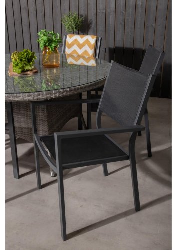 VENTURE DESIGN havest m. Volta bord (150) og 6 Copacabana stole m. armln - sort textil/gr rattan