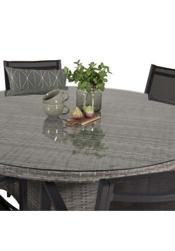 VENTURE DESIGN havest m. Volta bord (150) og 6 Copacabana stole m. armln - sort textil/gr rattan