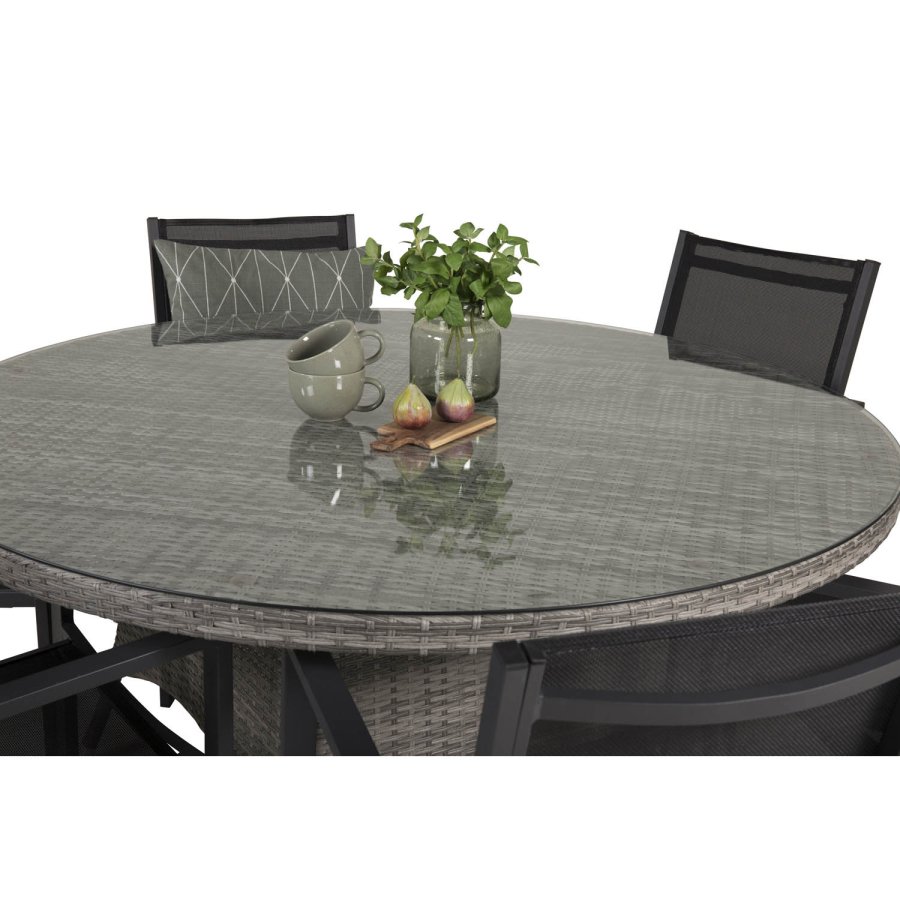 VENTURE DESIGN havest m. Volta bord (150) og 6 Copacabana stole m. armln - sort textil/gr rattan