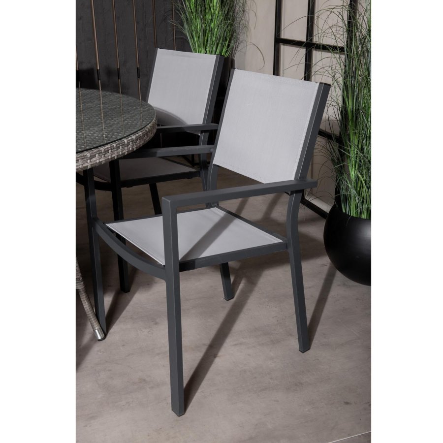 VENTURE DESIGN havest m. Volta bord (150) og 6 Copacabana stole m. armln - gr rattan/textilene