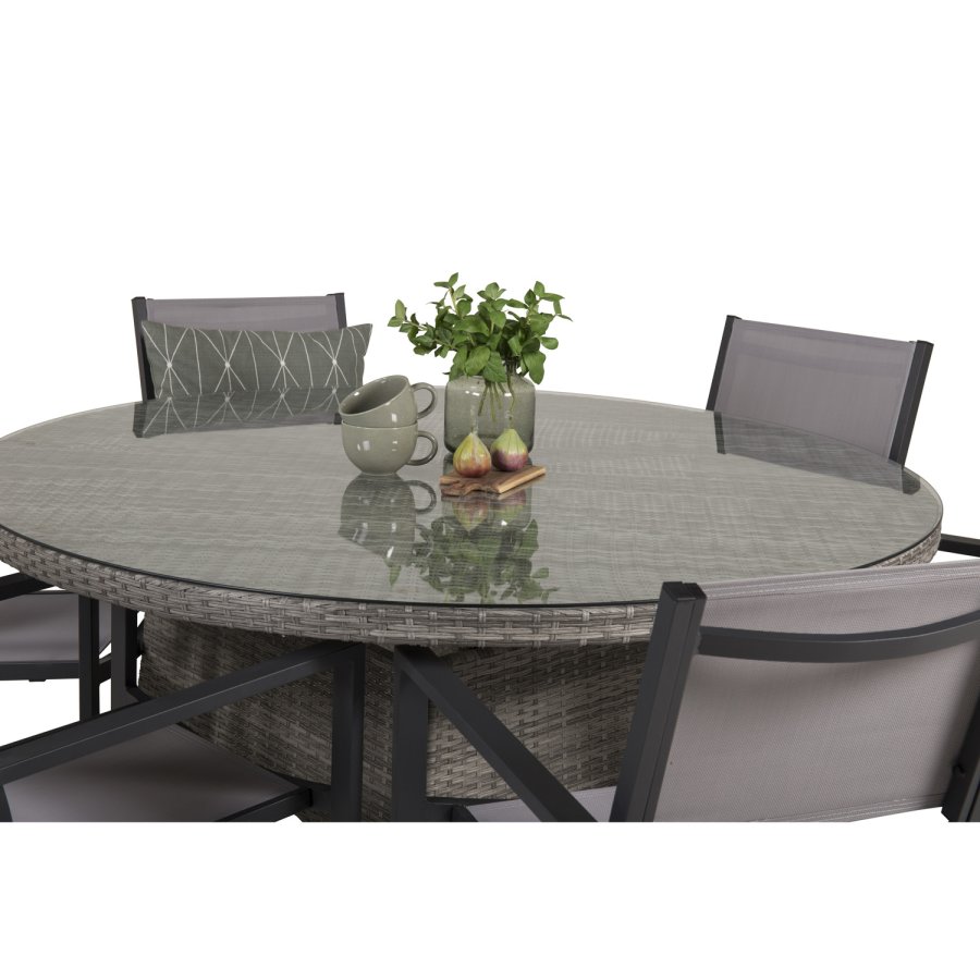 VENTURE DESIGN havest m. Volta bord (150) og 6 Copacabana stole m. armln - gr rattan/textilene