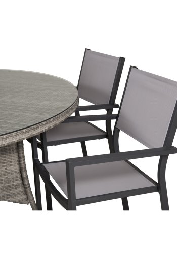 VENTURE DESIGN havest m. Volta bord (150) og 6 Copacabana stole m. armln - gr rattan/textilene