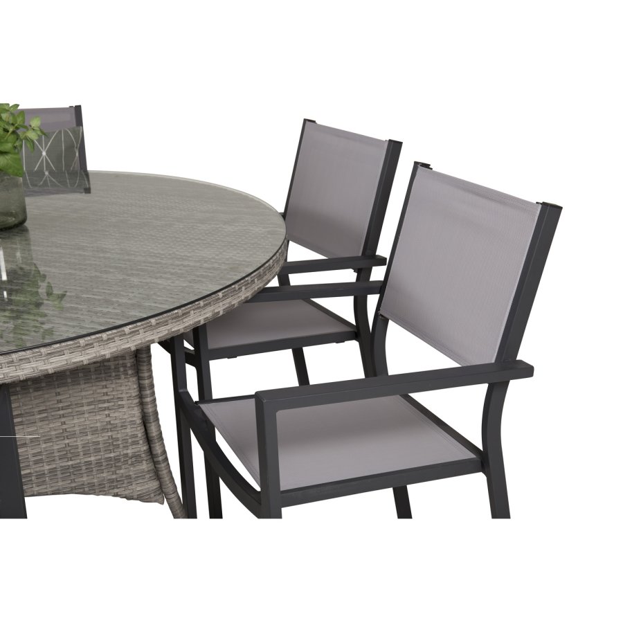 VENTURE DESIGN havest m. Volta bord (150) og 6 Copacabana stole m. armln - gr rattan/textilene