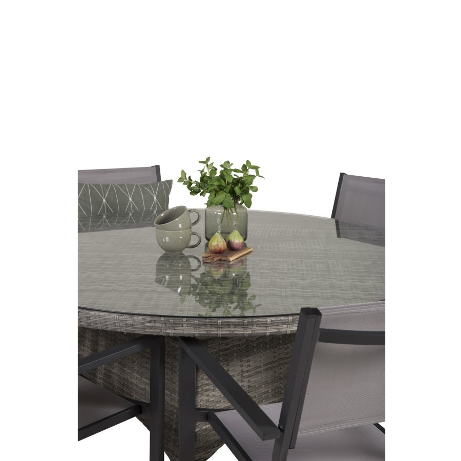 VENTURE DESIGN havest m. Volta bord (150) og 6 Copacabana stole m. armln - gr rattan/textilene