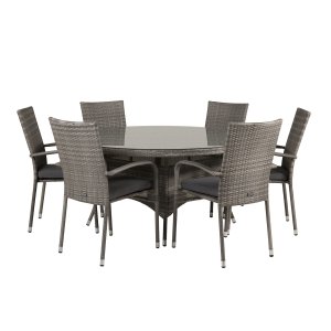 VENTURE DESIGN havest m. Volta bord (150) og 6 Anna stole m. armln - gr rattan og glas