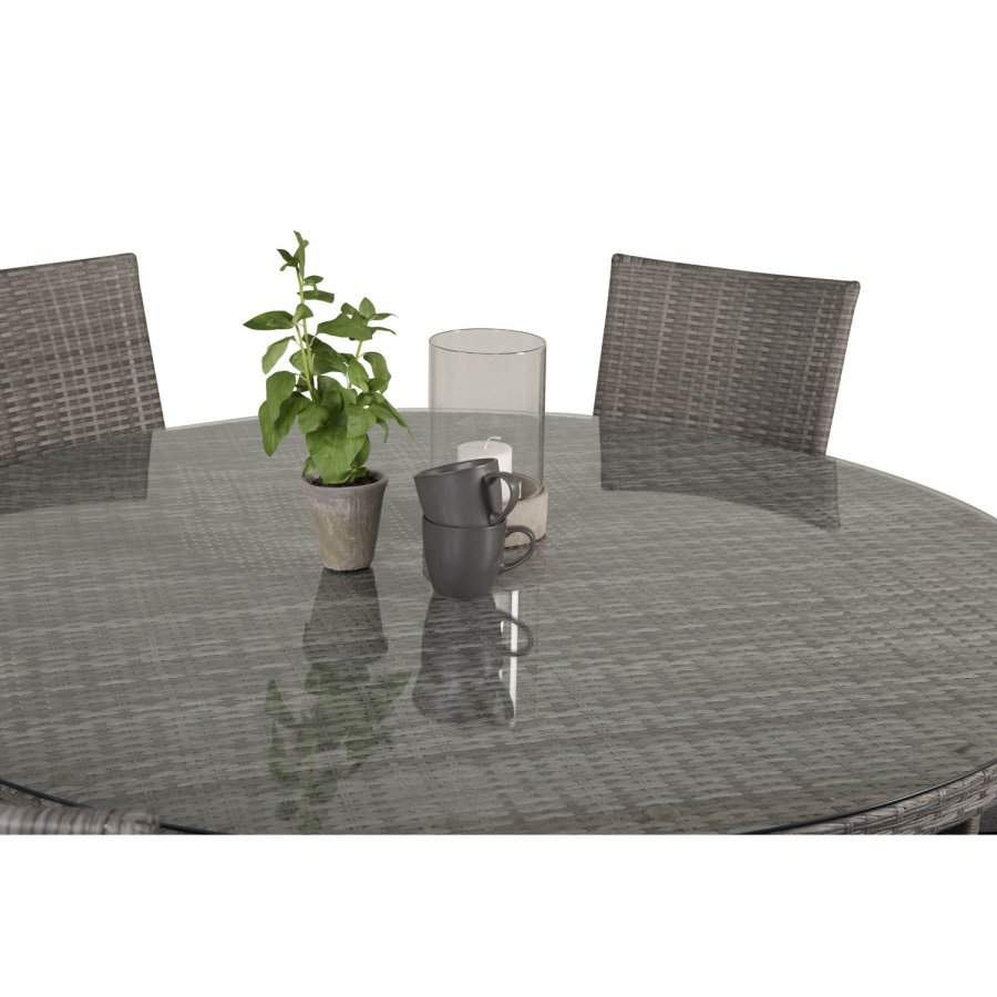 VENTURE DESIGN havest m. Volta bord (150) og 6 Anna stole m. armln - gr rattan og glas