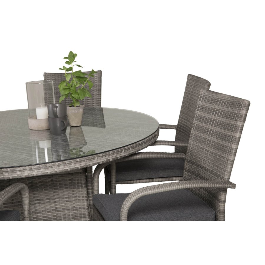 VENTURE DESIGN havest m. Volta bord (150) og 6 Anna stole m. armln - gr rattan og glas