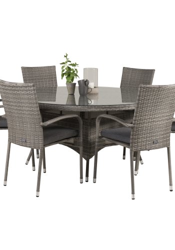 VENTURE DESIGN havest m. Volta bord (150) og 6 Anna stole m. armln - gr rattan og glas