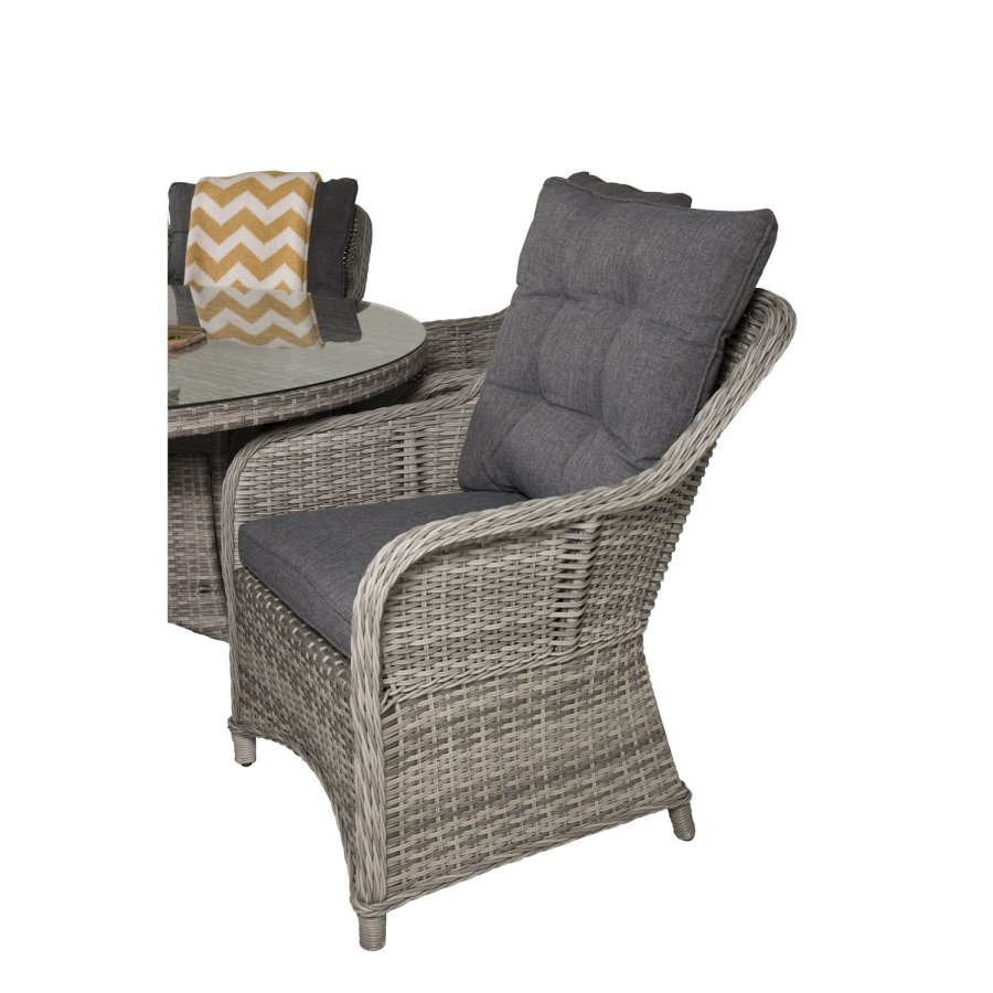 VENTURE DESIGN havest m. Volta bord (150) og 6 Vikelund stole m. armln + hynde - gr rattan/glas