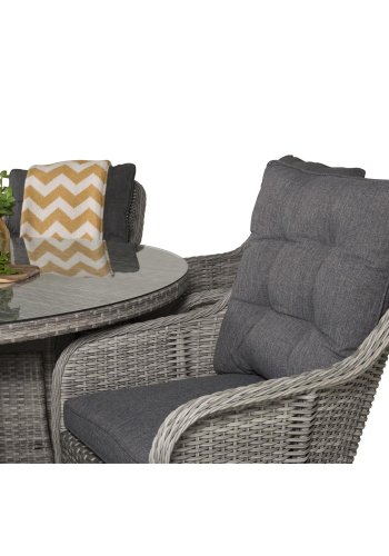 VENTURE DESIGN havest m. Volta bord (150) og 6 Vikelund stole m. armln + hynde - gr rattan/glas