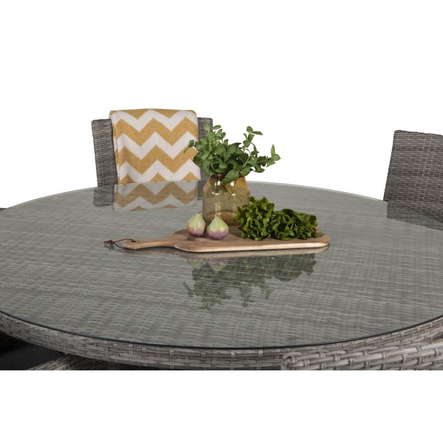 VENTURE DESIGN havest m. Volta bord (150) og 6 Malin stole m. armln og hynde - gr rattan/glas